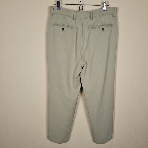 Tommy Bahama Silk Pant Mens 34x24 Green Pleated Dress Casual Chino Relaxed Short - Picture 2 of 10
